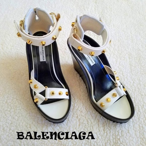 NWT Balenciaga Studded Ankle-Strap Wedge Sandals - Picture 1 of 6